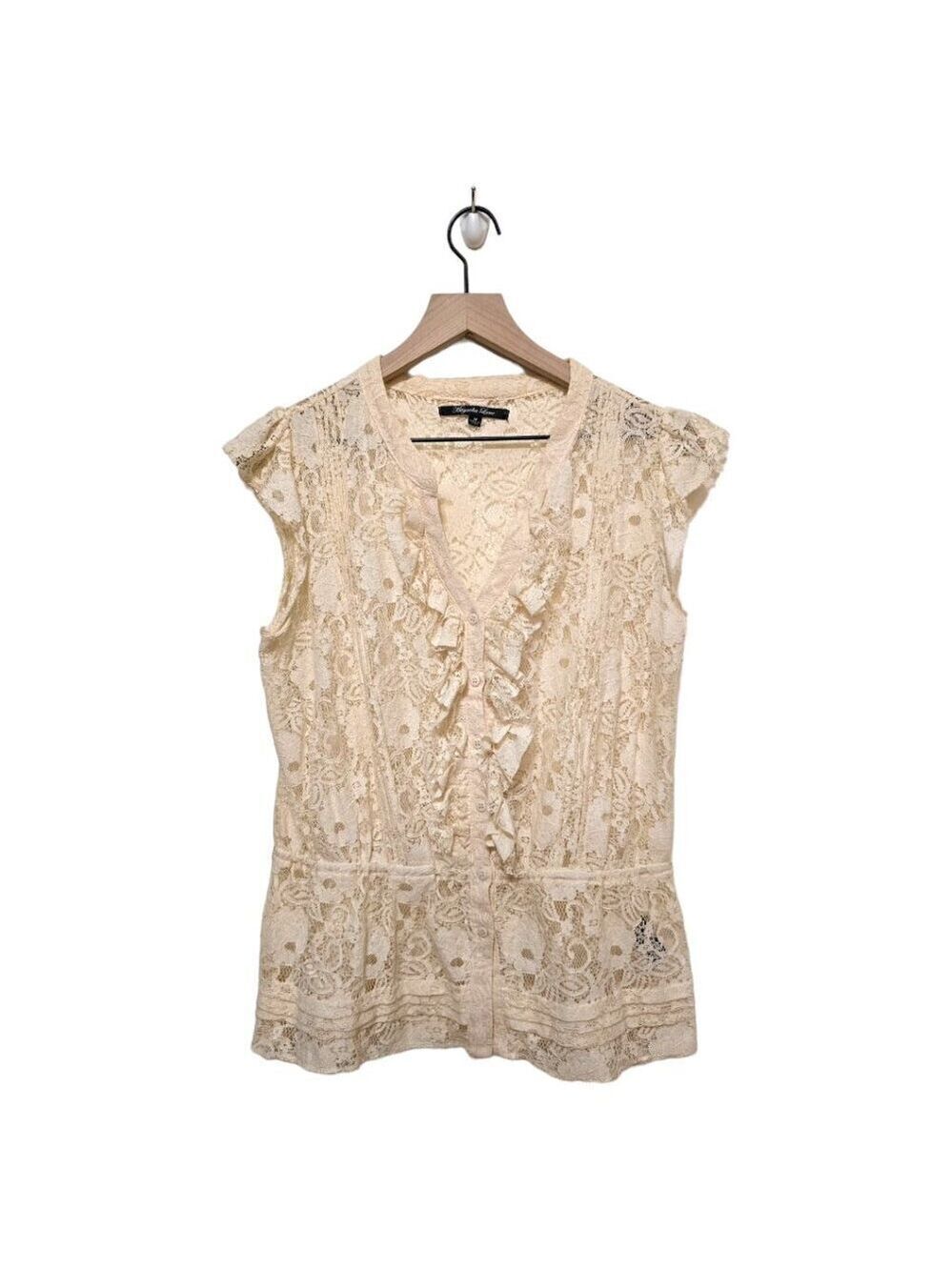 Magnolia Lane Ivory Lace V-Neck Cap Sleeve Cottagecore Blouse Sz M